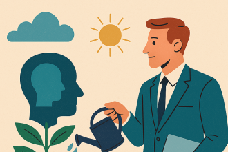 Modern ofis ortamında, çalışanlarına değer veren bir yönetici figürü ve iş birliği içinde çalışan ekip üyeleriyle insan sermayesine yapılan yatırımı simgeleyen dijital illüstrasyon.