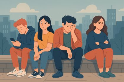 Ev ortamında bilgisayar başında oturan ve düşünceli görünen genç bir bireyin dijital illüstrasyonu, Z kuşağının işsizlik ve gelecek kaygısını yansıtan bir sahne.