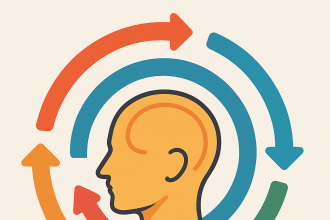 Baş profili çizilmiş bir insan figürü çevresinde dönen renkli spiral oklar, dijital bilincin yönlendirilmesini simgeliyor.