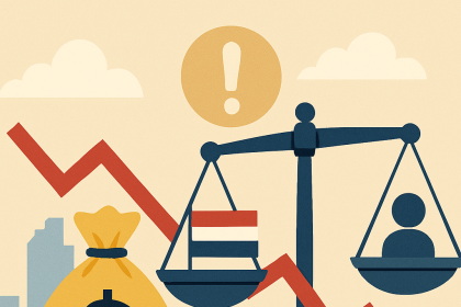 Demokrasi sembolleriyle yükselen bir grafik önünde geri çekilen yatırımcı silüetleri; piyasanın demokratikleşmeye verdiği tedirgin tepkiyi simgeliyor.